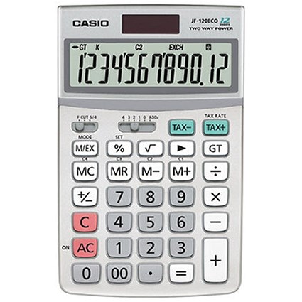 Casio Desktop Calculator, 12 Digit, Solar and Battery Power, Grey Casio Desktop Calculator, 12 Digit, Solar and Battery Power, Grey