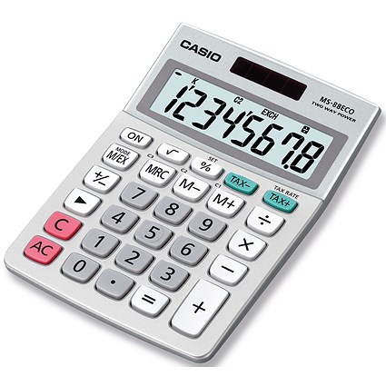 Casio MS-88ECO Desk Calculator, 8 Digit, Solar and Battery Power, Grey Casio MS-88ECO Desk Calculator, 8 Digit, Solar and Battery Power, Grey