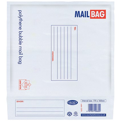 County Stationery Poly Bubble Envelopes, 175x165mm, Pack of 10