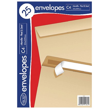 County Stationery C4 Envelopes, Peal and Seal, Manilla, Pack of 500