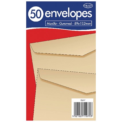 County Stationery 89x152mm Envelopes, Gummed, 70gsm, Manilla, Pack of 1000