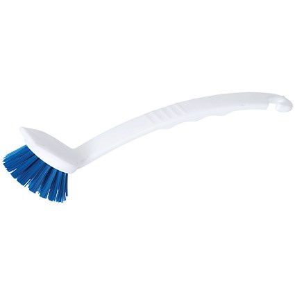 Long Handle Washing Up Brush White/Blue - (Washable with comfortable curved handle grip) WWWSBU24L