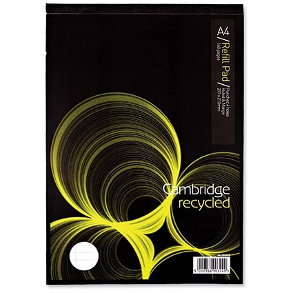 Cambridge Recycled Headbound Refill Pad / A4 / Ruled with Margin / 4-Hole / 80 Sheets / Pack of 5