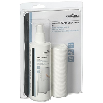 Durable Whiteboard Cleaning Kit, 250ml Pump Spray and Microfibre Cloth