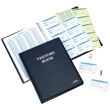 Durable Leather Look Visitors Book, 300 Badge Inserts Durable Leather Look Visitors Book, 300 Badge Inserts