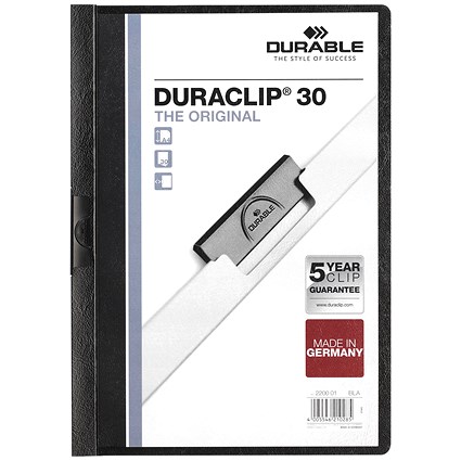Durable A4 Duraclip Folders, 3mm Spine, Black, Pack of 25