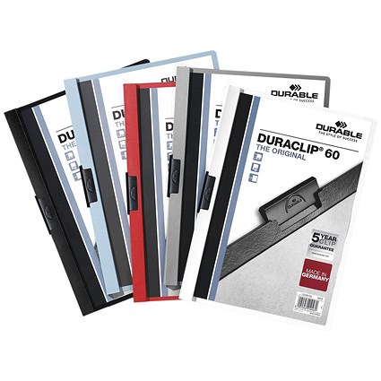 Durable A4 Duraclip Folders, 6mm Spine, Assorted, Pack of 25