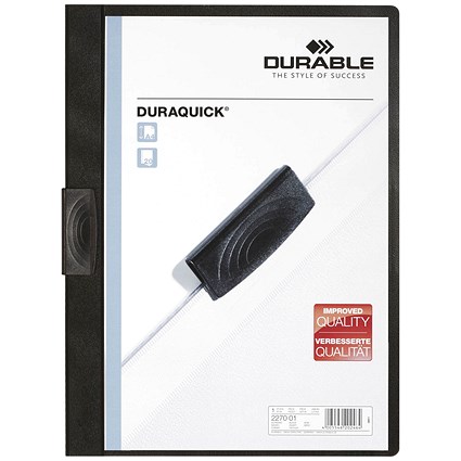 Durable A4 Duraquick Clip Folders, Black, Pack of 20
