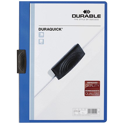 Durable A4 Duraquick Clip Folders, 2mm Spine, Blue, Pack of 20 Durable A4 Duraquick Clip Folders, 2mm Spine, Blue, Pack of 20