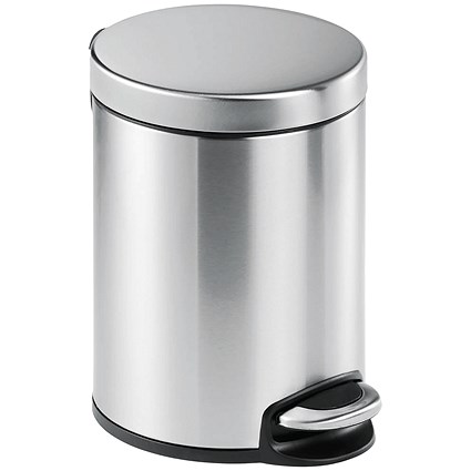 Durable Round Stainless Steel Pedal Bin, 5 Litre, Silver