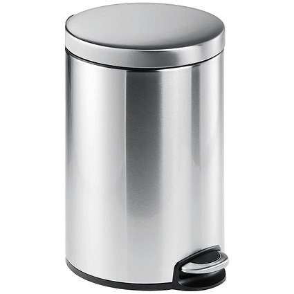 Durable Round Stainless Steel Pedal Bin, 12 Litre, Silver