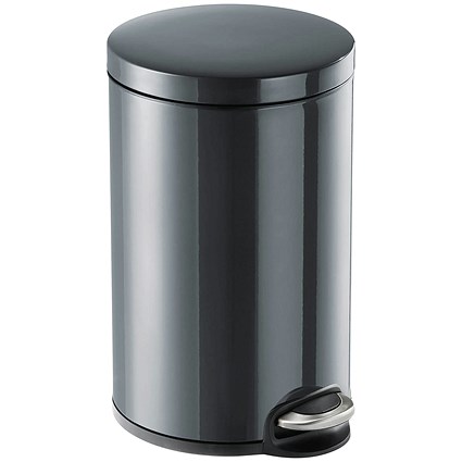 Durable Round Powder Coated Metal Pedal Bin, 12 Litre, Charcoal