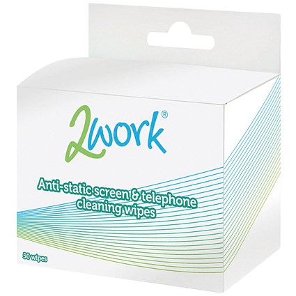 2Work Anti-Static Screen and Telephone Wipes, Pack of 50