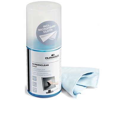 Durable Screenclean Cleaning Spray, 200ml Can with Microfibre Cloth