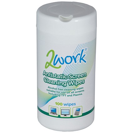 2Work Anti-Static Screen Cleaning Wipes, Tub of 100