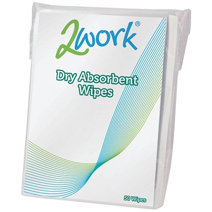 2Work Dry Absorbent Wipes, Pack of 50