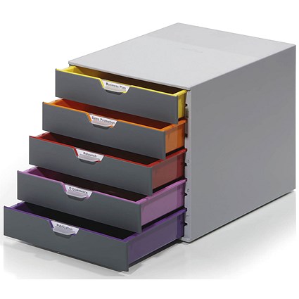 Multi Coloured Drawer Stack Durable Varicolor 5 Drawer Set, Colour Coded Desktop Storage, Multi ...