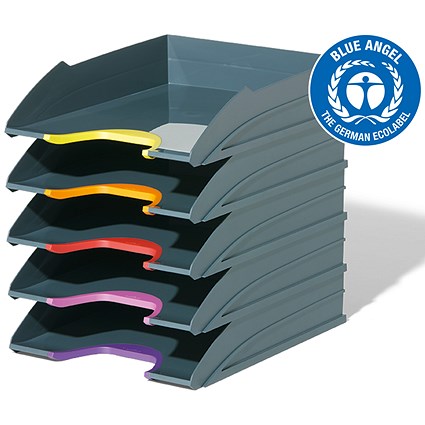 Durable Varicolor Eco Stackable Document Filing Letter Trays, A4, Grey, Pack of 5