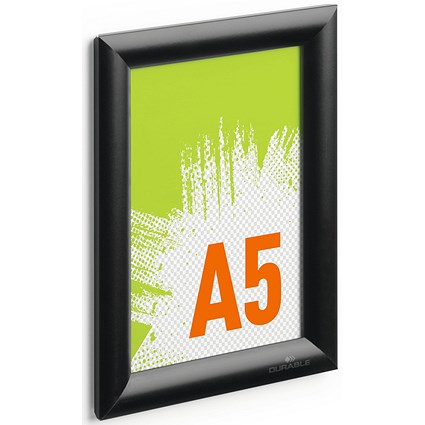 Durable Aluminium Snap Frame Notice Holder A5 Black