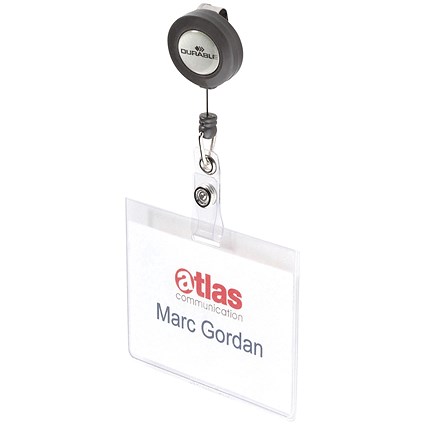 Durable Mono Security Pass Holder with Badge Reel, 60x90mm, Clear, Pack of 10