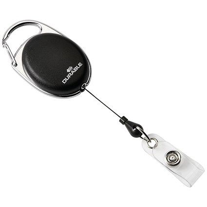 Durable Oval Badge Reel with Integrated Metal Clip, 850mm, Black, Pack of 10