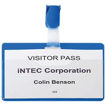 Durable Visitor Badge with Rotating Clip Strap 60x90mm Blue (Pack of 25) 8106/06