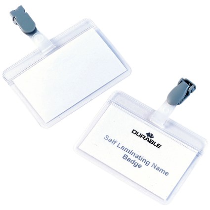 Durable Self Laminating Name Badge with Clip, 54x90mm, Clear, Pack of 25 Durable Self Laminating Name Badge with Clip, 54x90mm, Clear, Pack of 25
