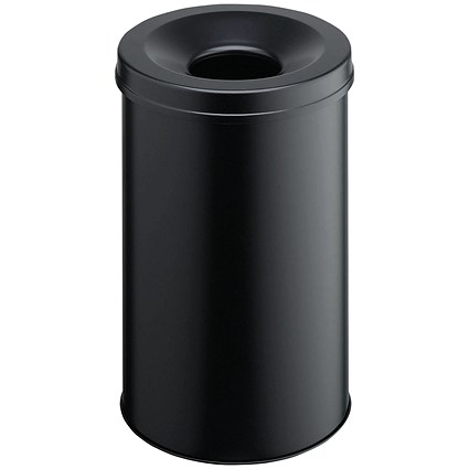 Durable Metal Waste Bin with Fire Extinguishing Lid, 30 Litre, Black Durable Metal Waste Bin with Fire Extinguishing Lid, 30 Litre, Black