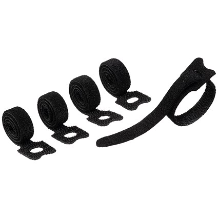 Durable Cavoline Cable Management Grip Ties, 10mm Wide, Black, Pack of 5