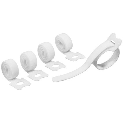 Durable Cavoline Cable Management Grip Ties, 10mm Wide, White, Pack of 5