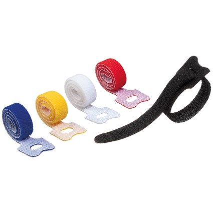 Durable Cavoline Cable Management Grip Ties, 10mm Wide, Assorted Colours, Pack of 5