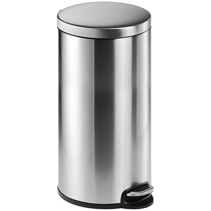 Durable Stainless Steel Soft Release Fingerproof Coating Pedal Bin, 30 Litre, Silver