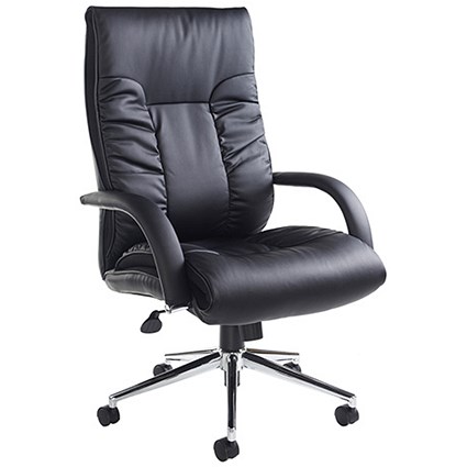 Derby Executive Soft Leather Chair, Fixed Height Arms, Black
