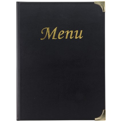 Securit Basic Range Menu Book Cover, A4, 4 Fixed Double-sided Inserts, Black