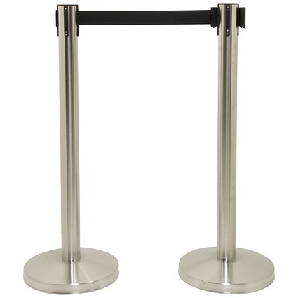 Securit Budget Barrier Pole Set with Retractable Belt Chrome/Black (Pack of 2)