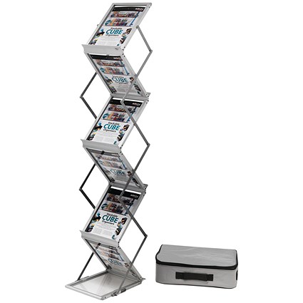 Folding Concertina Floor Stand, 6 x A4 Shelves, Silver