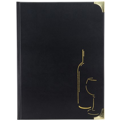 Securit Basic Range Wine Book, A4, 4 Fixed Double-sided Inserts, Black