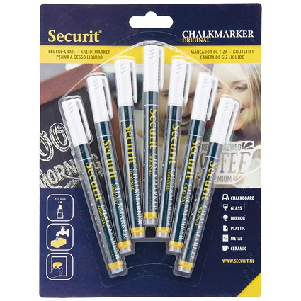 Securit Liquid Chalk Marker 1-2mm Nib White (Pack of 7)