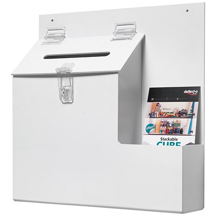 Deflecto Lockable Ballot/Suggestion Box, White Deflecto Lockable Ballot/Suggestion Box, White