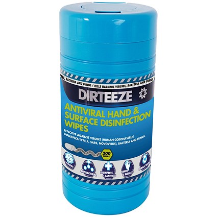 Dirteeze Hand And Surface Antiviral Disinfectant Wipes, 200 Sheets