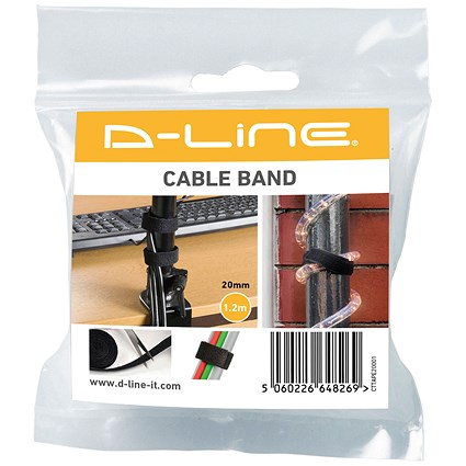 DLine Reusable Hook and Loop Cable Tidy Band, Black