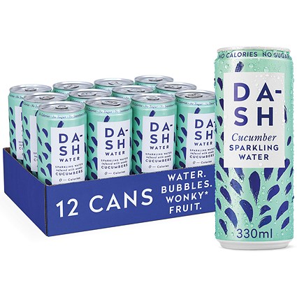 Dash Cucumber Sparkling Water, Cans, 330ml, Pack of 12 Dash Cucumber Sparkling Water, Cans, 330ml, Pack of 12