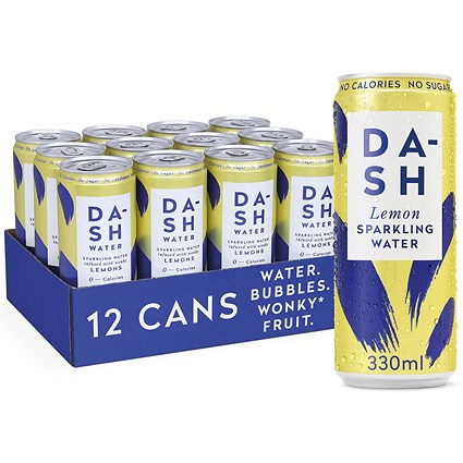 Dash Lemon Sparkling Water, Cans, 330ml, Pack of 12 Dash Lemon Sparkling Water, Cans, 330ml, Pack of 12