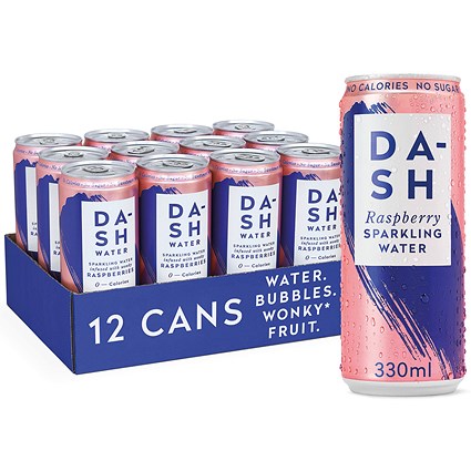 Dash Raspberry Sparkling Water, Cans, 330ml, Pack of 12 Dash Raspberry Sparkling Water, Cans, 330ml, Pack of 12