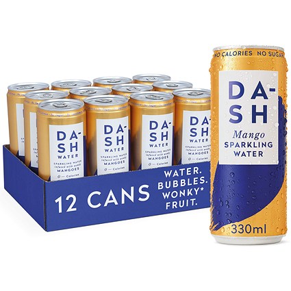 Dash Mango Sparkling Water, Cans, 330ml, Pack of 12 Dash Mango Sparkling Water, Cans, 330ml, Pack of 12