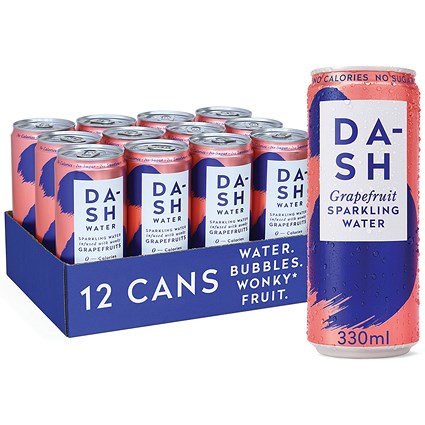 Dash Grapefruit Sparkling Water, Cans, 330ml, Pack of 12