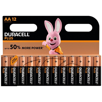 Duracell Plus Power Alkaline Battery, AA, Pack of 12