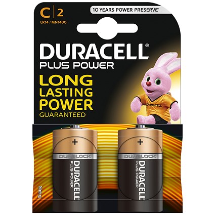 Duracell Plus Power Alkaline Battery, 1.5V, C, Pack of 2 Duracell Plus Power Alkaline Battery, 1.5V, C, Pack of 2