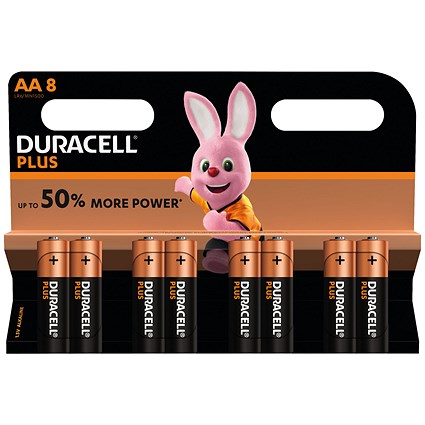 Duracell Plus Power Alkaline Battery, 1.5V, AA, Pack of 8