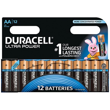 Duracell Ultra Power MX1500 Alkaline Battery, 1.5V, AA, Pack of 12